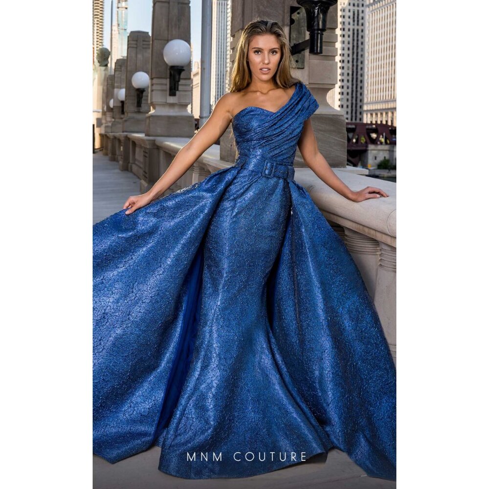 MNM Couture, Royal Blue Evening Gown, FITS LIKE 2, Mermaid style with a cape
